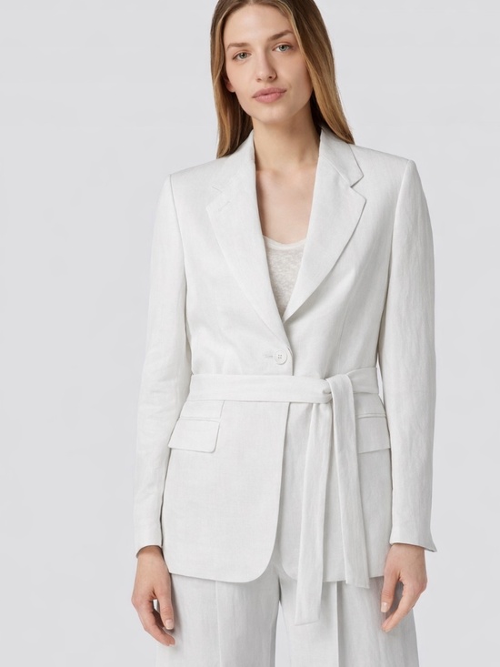 $1,200 WINDSOR White Designer Belted Oversized Linen Blazer NEW WITH TAGS Medium - Picture 3 of 4